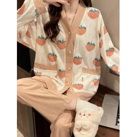 睡衣女春秋款纯棉长袖夏天可爱网红可外穿宽松开衫套装家居服冬季